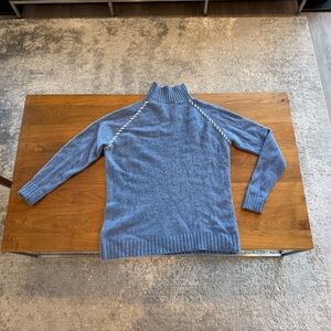 The Elder Statesman 100% Cashmere Blue & White Whipstitch Sweater Size M